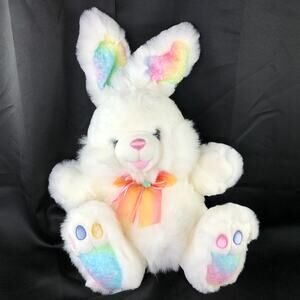 Dan Dee Hoppy Hopster Easter Bunny Plush 22" White Rabbit Rainbow Wire Ears VTG